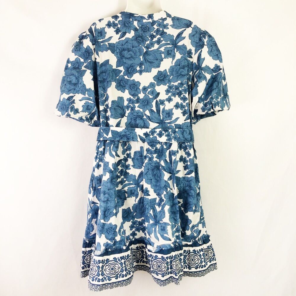 NWOT Joie Floral Puff Sleeve Shirt Dress (16) Blue & White Belted Fit & Flare - Picture 3 of 16